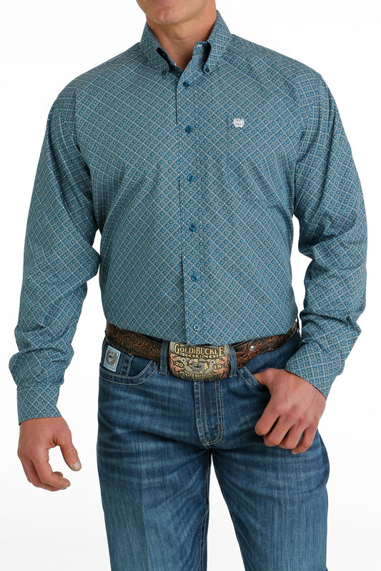 MEN'S CINCH GEOMETRIC PRINTED BUTTON-DOWN WESTERN SHIRT - BLUE