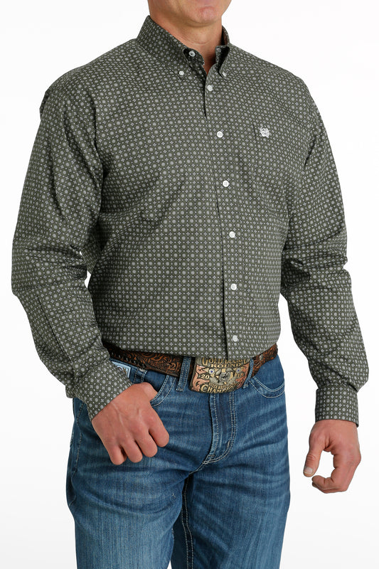 CINCH MEN'S MEDALLION PRINT BUTTON-DOWN WESTERN SHIRT - OLIVE / BLACK