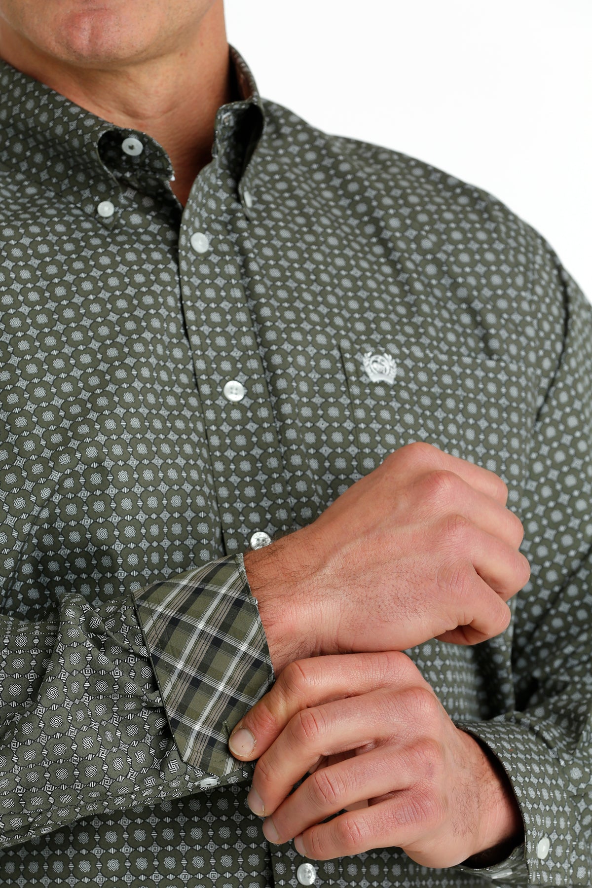 CINCH MEN'S MEDALLION PRINT BUTTON-DOWN WESTERN SHIRT - OLIVE / BLACK