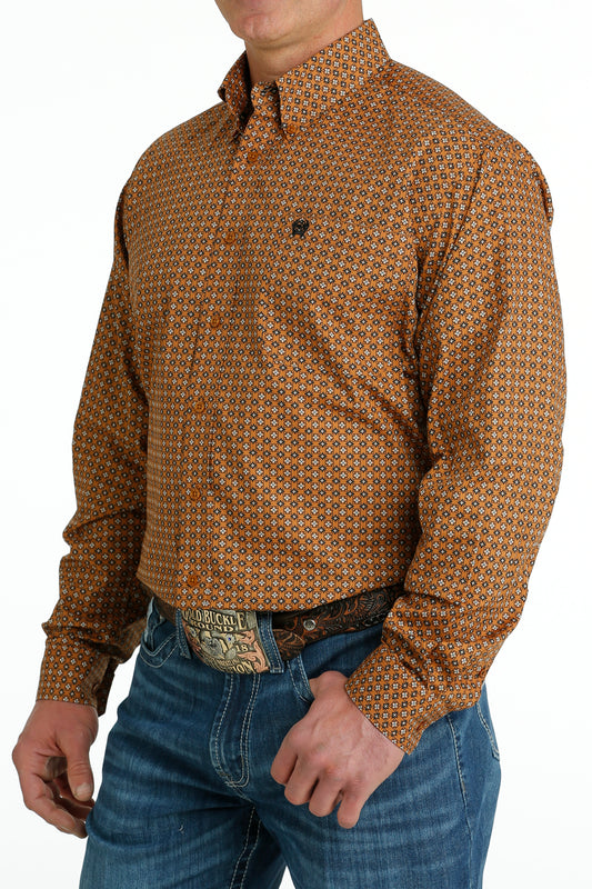 CINCH MEN'S GOLD DIAMOND PRINT LONG SLEEVE BUTTON DOWN SHIRT