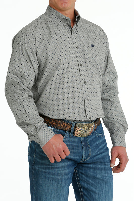 CINCH MEN'S GEOMETRIC PRINT BUTTON-DOWN WESTERN SHIRT - GRAY / WHITE / NAVY