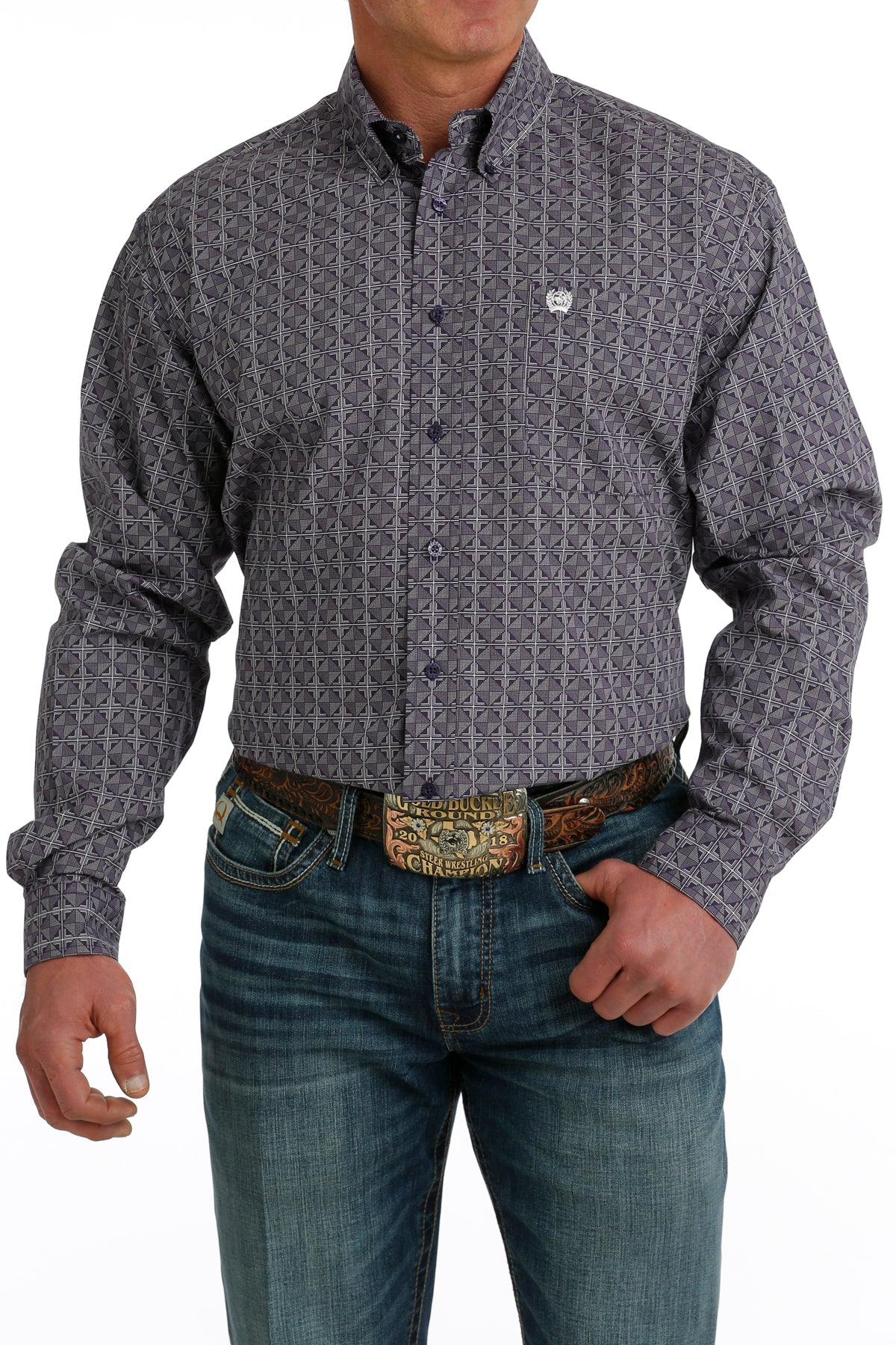 CINCH MEN'S GEOMETRIC PRINT BUTTON-DOWN WESTERN SHIRT - PURPLE