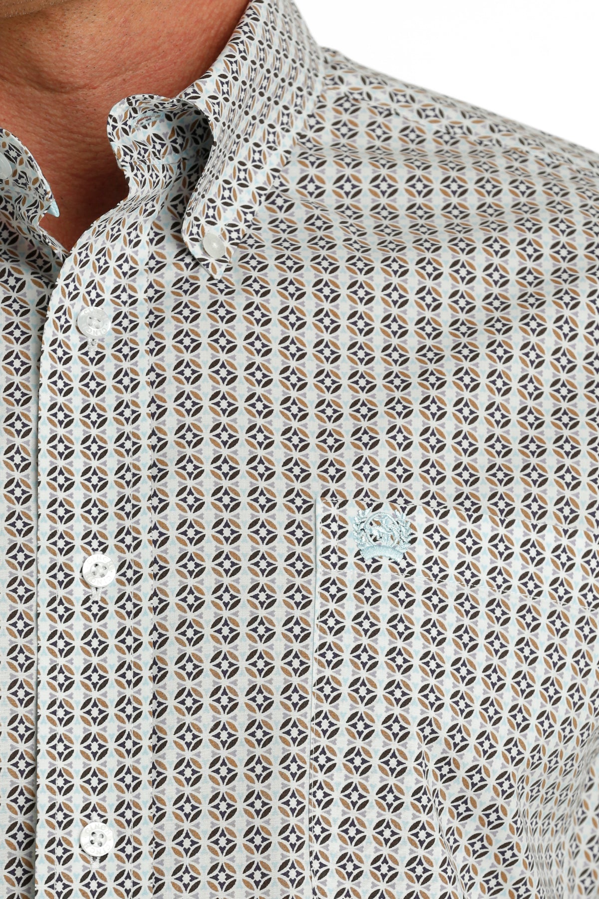 CINCH MEN'S GEOMETRIC PRINT BUTTON-DOWN WESTERN SHIRT - WHITE / TAN