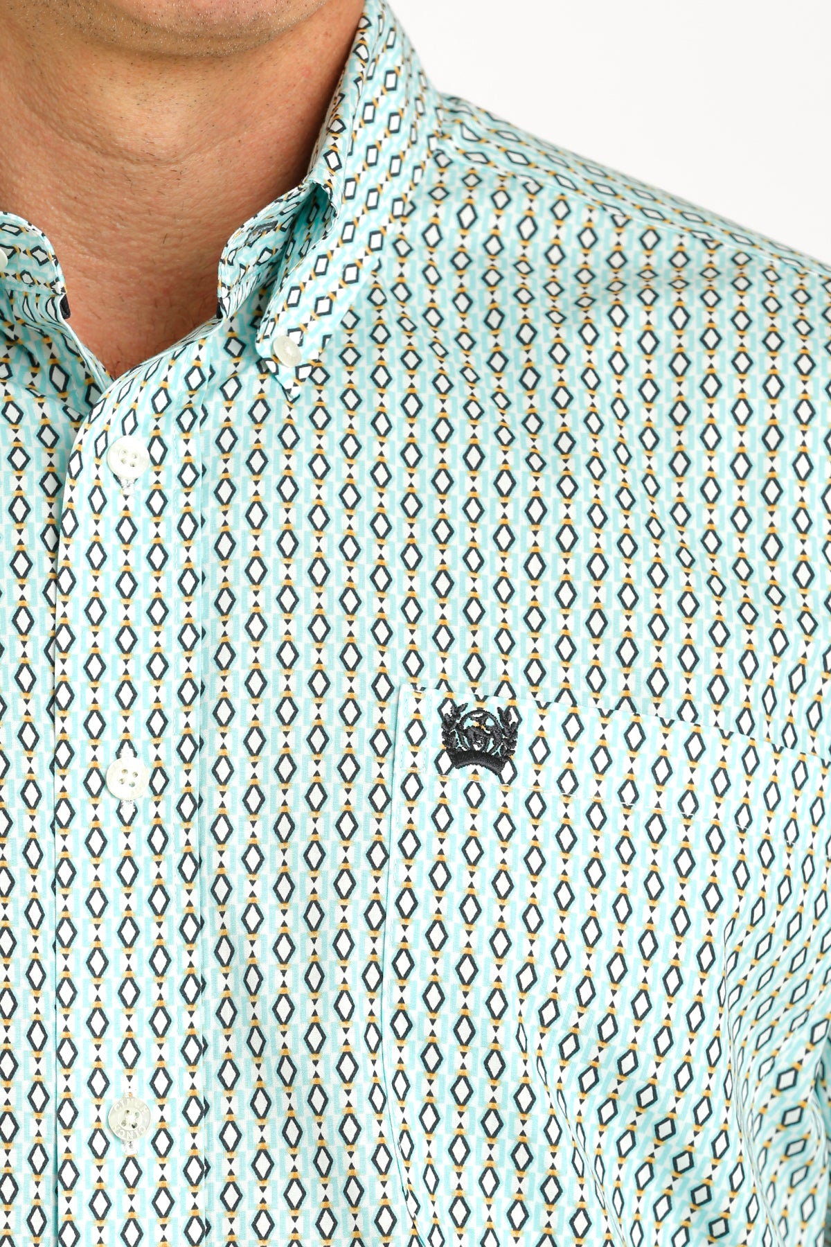 CINCH MEN'S GEOMETRIC PRINT BUTTON-DOWN WESTERN SHIRT - CREAM / TURQUOISE