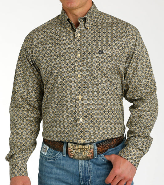 CINCH MEN'S MEDALLION PRINT BUTTON-DOWN WESTERN SHIRT - GOLD