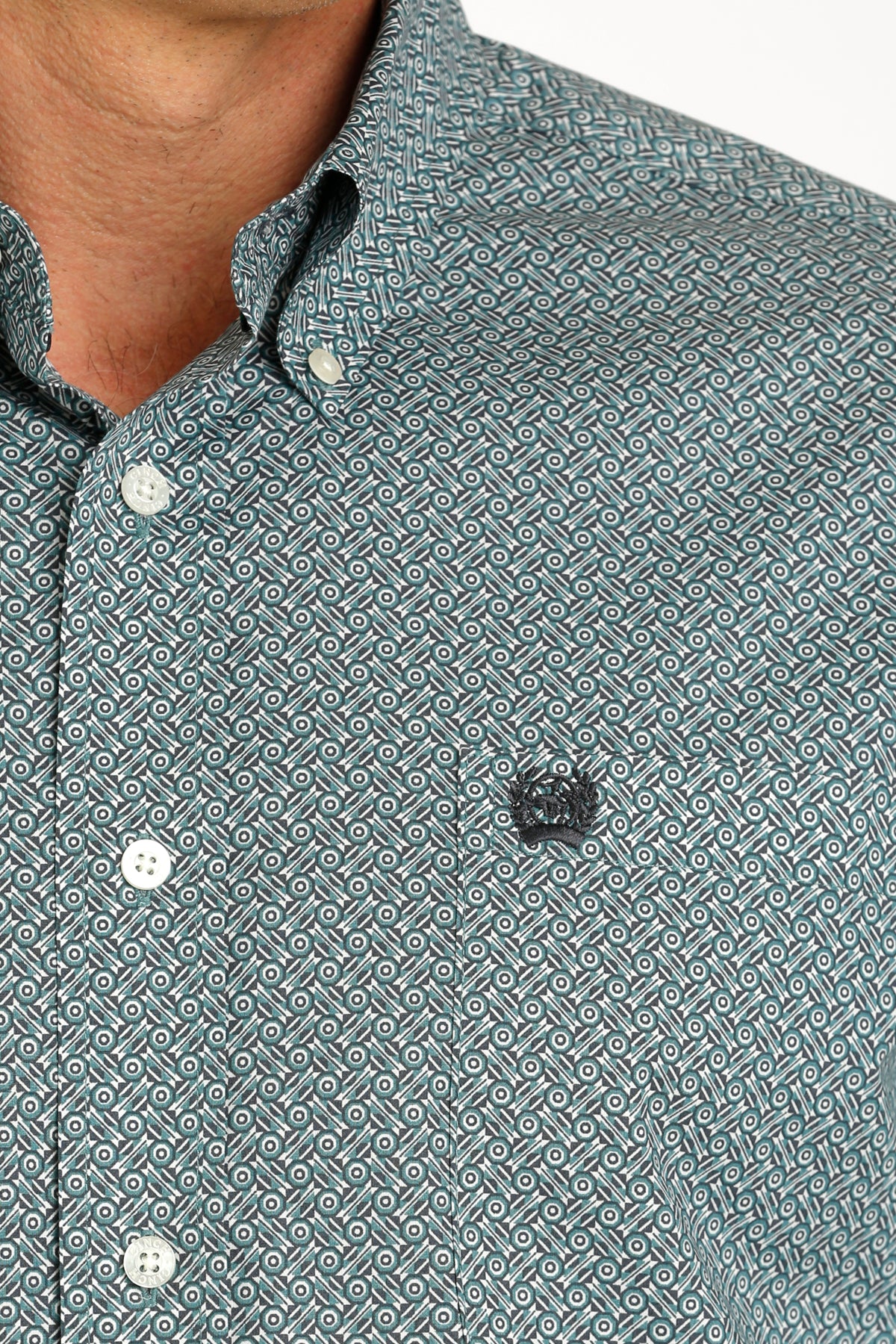 CINCH MEN'S STRETCH GEOMETRIC PRINT BUTTON-DOWN WESTERN SHIRT - GREEN / CREAM