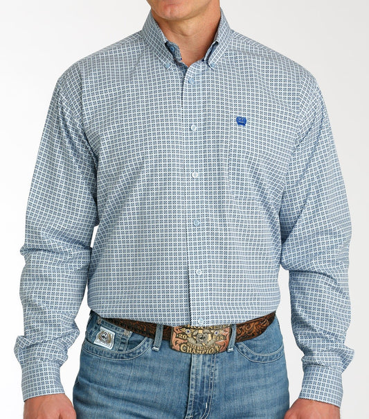 CINCH MEN'S GEOMETRIC PRINT BUTTON-DOWN WESTERN SHIRT - LIGHT BLUE