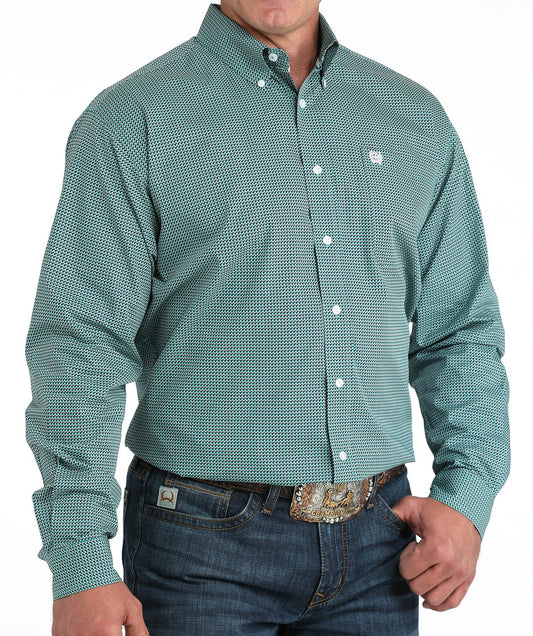 CINCH MEN'S LONG SLEEVE GEO PRINT SHIRT - TURQUOISE