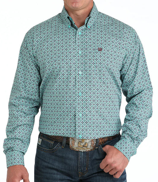 CINCH MEN'S LONG SLEEVE CLASSIC FIT GEO PRINT SHIRT - TURQUOISE
