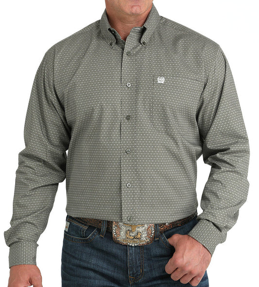 CINCH MEN'S LONG SLEEVE CLASSIC FIT GEO PRINT SHIRT - OLIVE