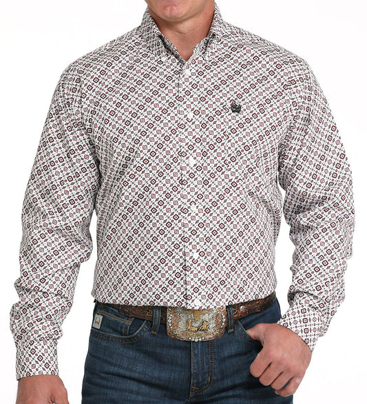 CINCH MEN'S LONG SLEEVE CLASSIC FIT PRINT SHIRT - WHITE, RED, GREY
