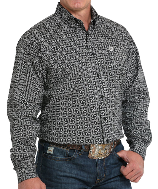 CINCH MEN'S LONG SLEEVE CLASSIC FIT PRINT SHIRT - BLACK