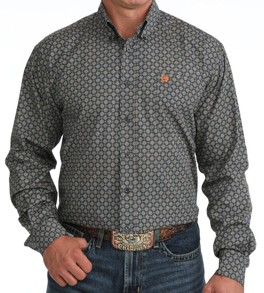 CINCH MEN'S LONG SLEEVE NAVY GEO PRINT BUTTON DOWN SHIRT
