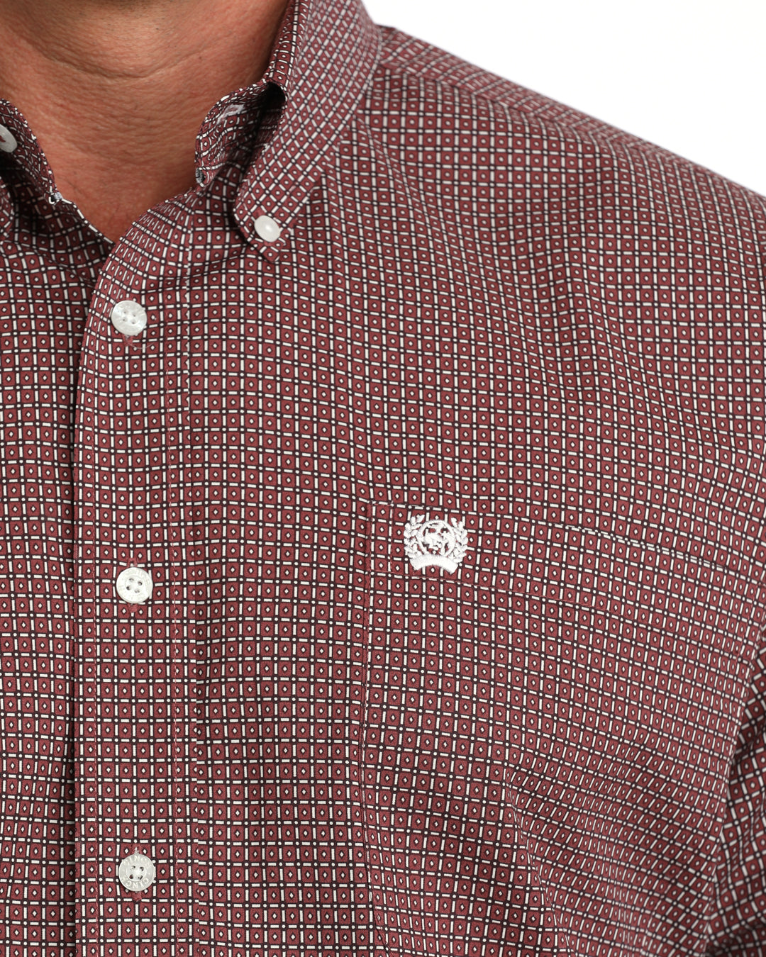CINCH MEN'S GEO PRINT BUTTON DOWN LONG SLEEVE SHIRT - DK PINK