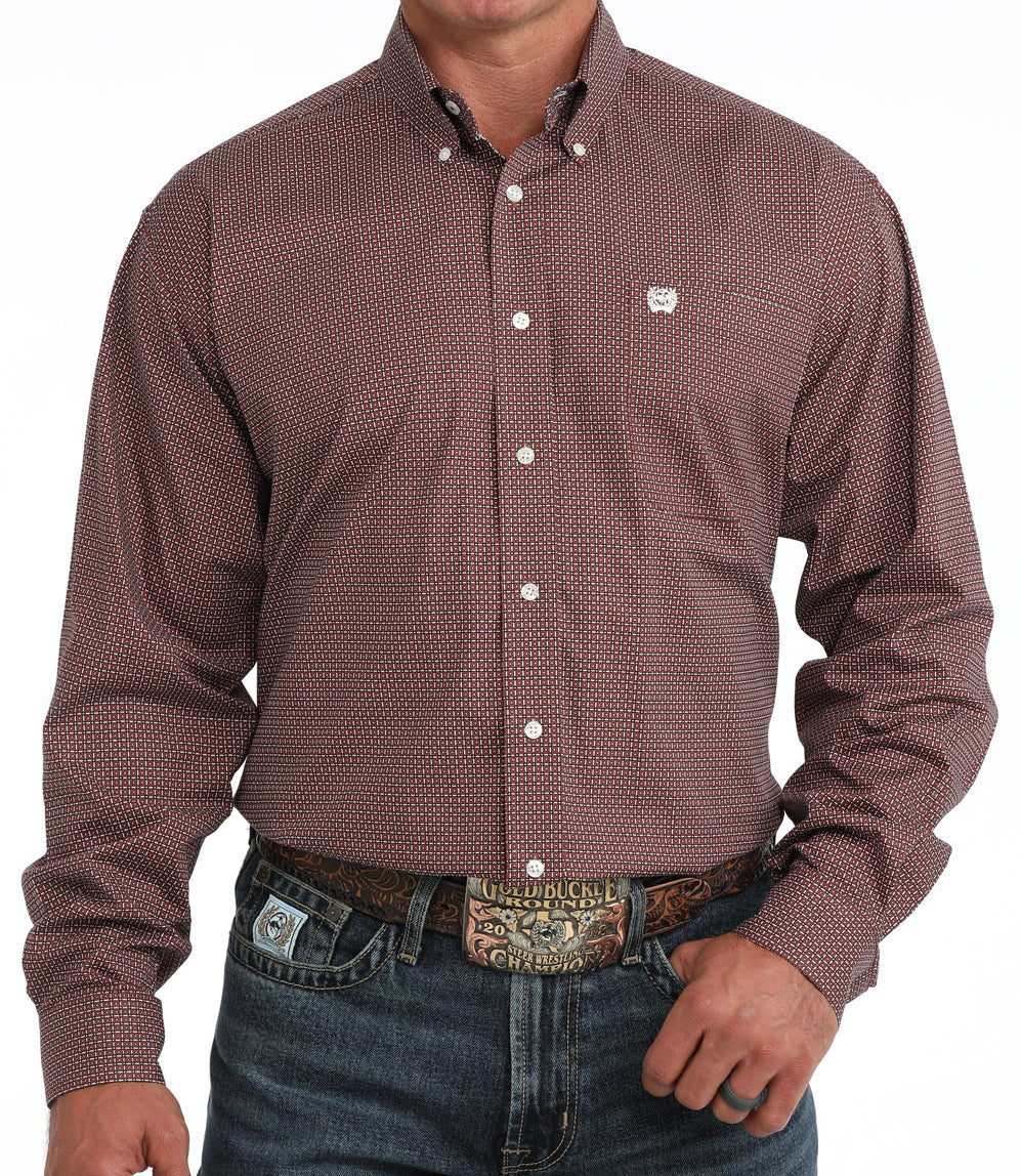 CINCH MEN'S GEO PRINT BUTTON DOWN LONG SLEEVE SHIRT - DK PINK