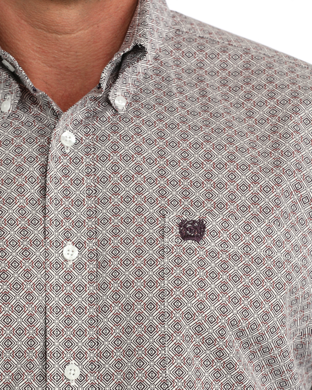 CINCH MEN'S GEO PRINT BUTTON DOWN LONG SLEEVE SHIRT - WHITE/MAROON