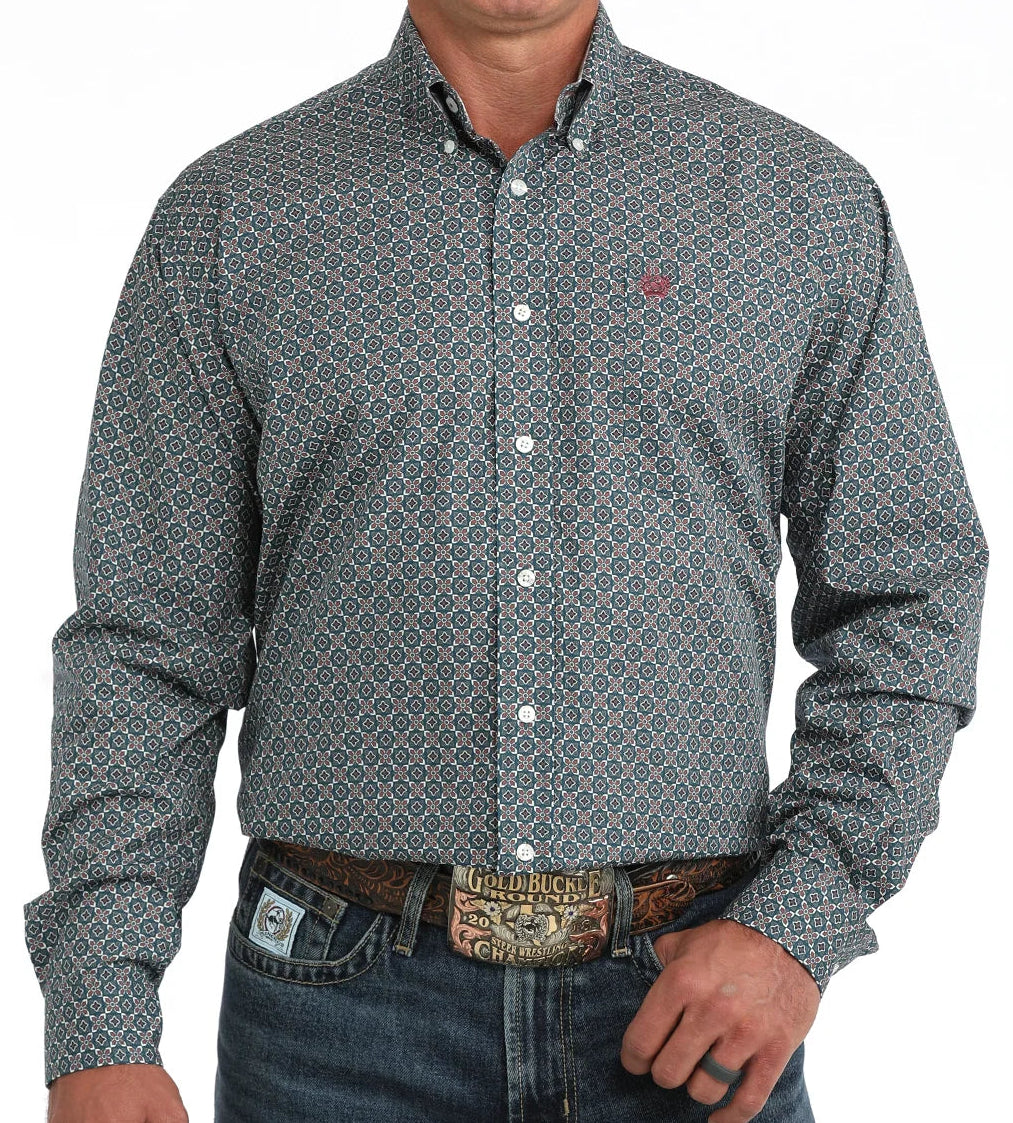 CINCH MEN'S LONG SLEEVE GEO-PRINT SHIRT - BLUE
