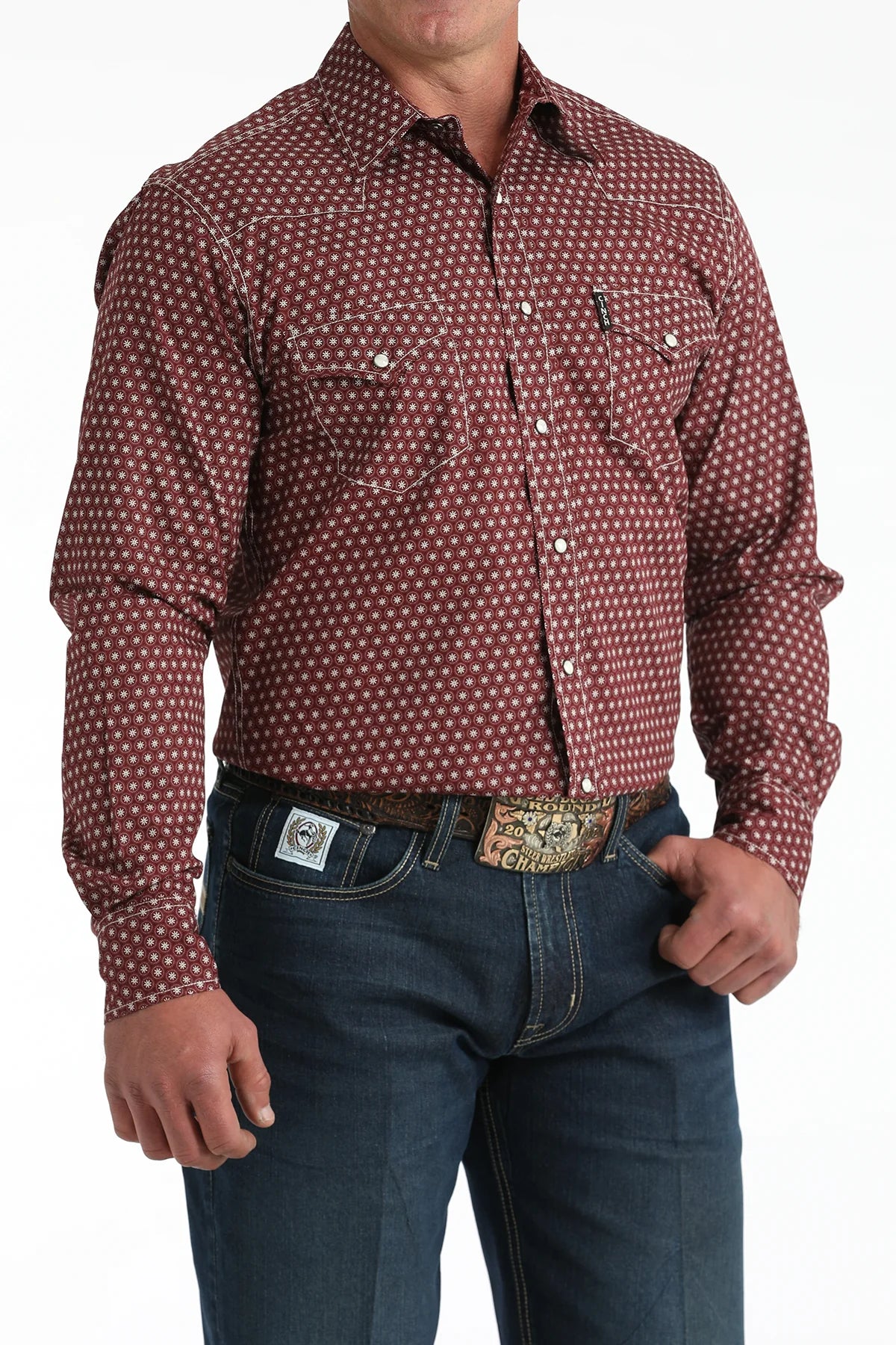 CINCH MEN'S LONG SLEEVE MODERN FIT PRINT SHIRT in BURGUNDY
