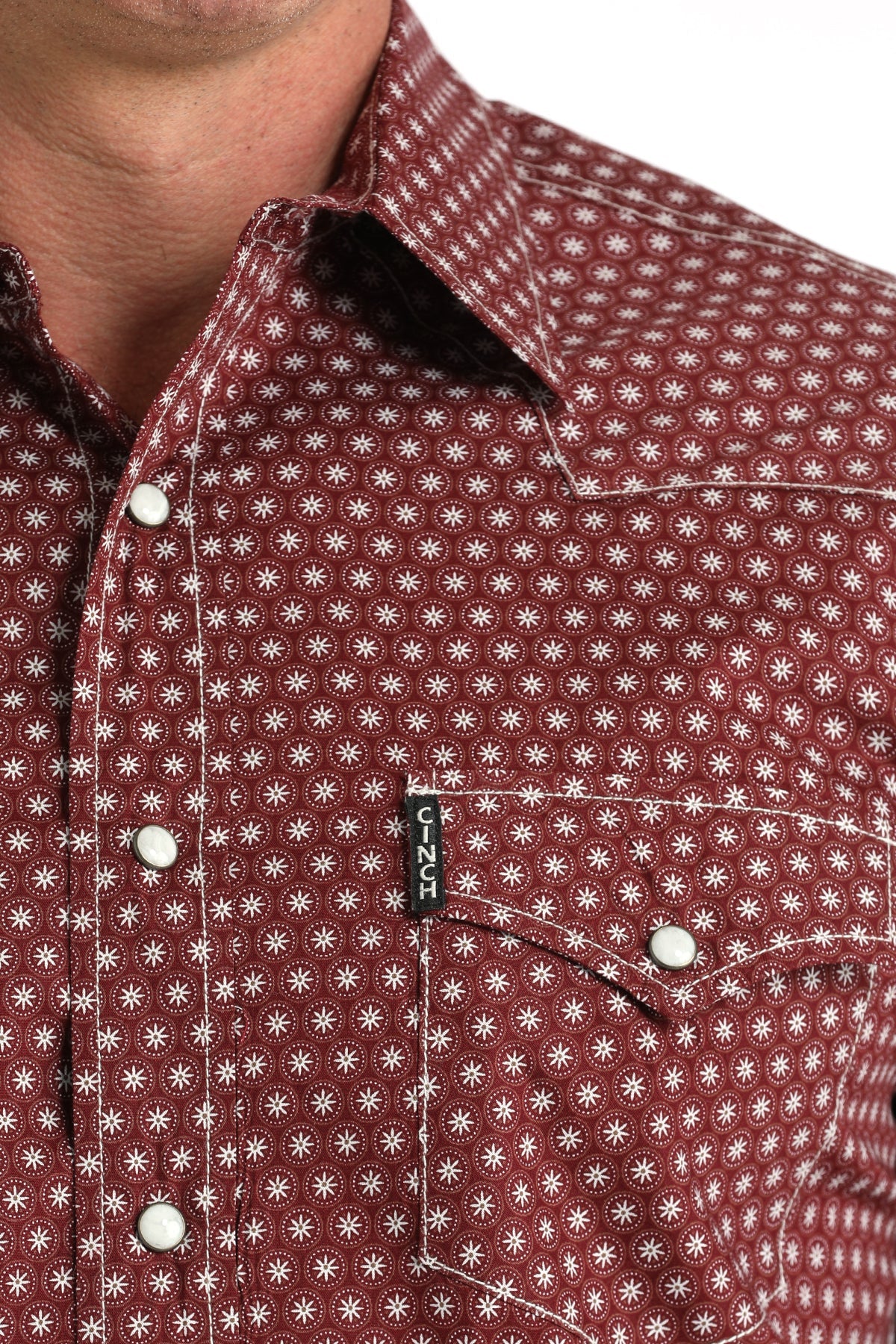 CINCH MEN'S LONG SLEEVE MODERN FIT PRINT SHIRT in BURGUNDY