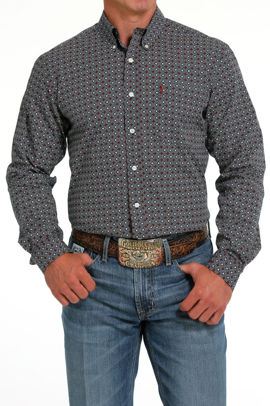 CINCH MEN'S MODERN FIT GEOMETRIC BUTTON-DOWN WESTERN SHIRT - BLACK