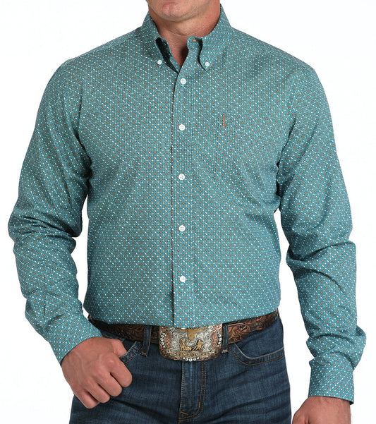 CINCH MEN'S LONG SLEEVE MODERN FIT GEO PRINT SHIRT - TURQUOISE