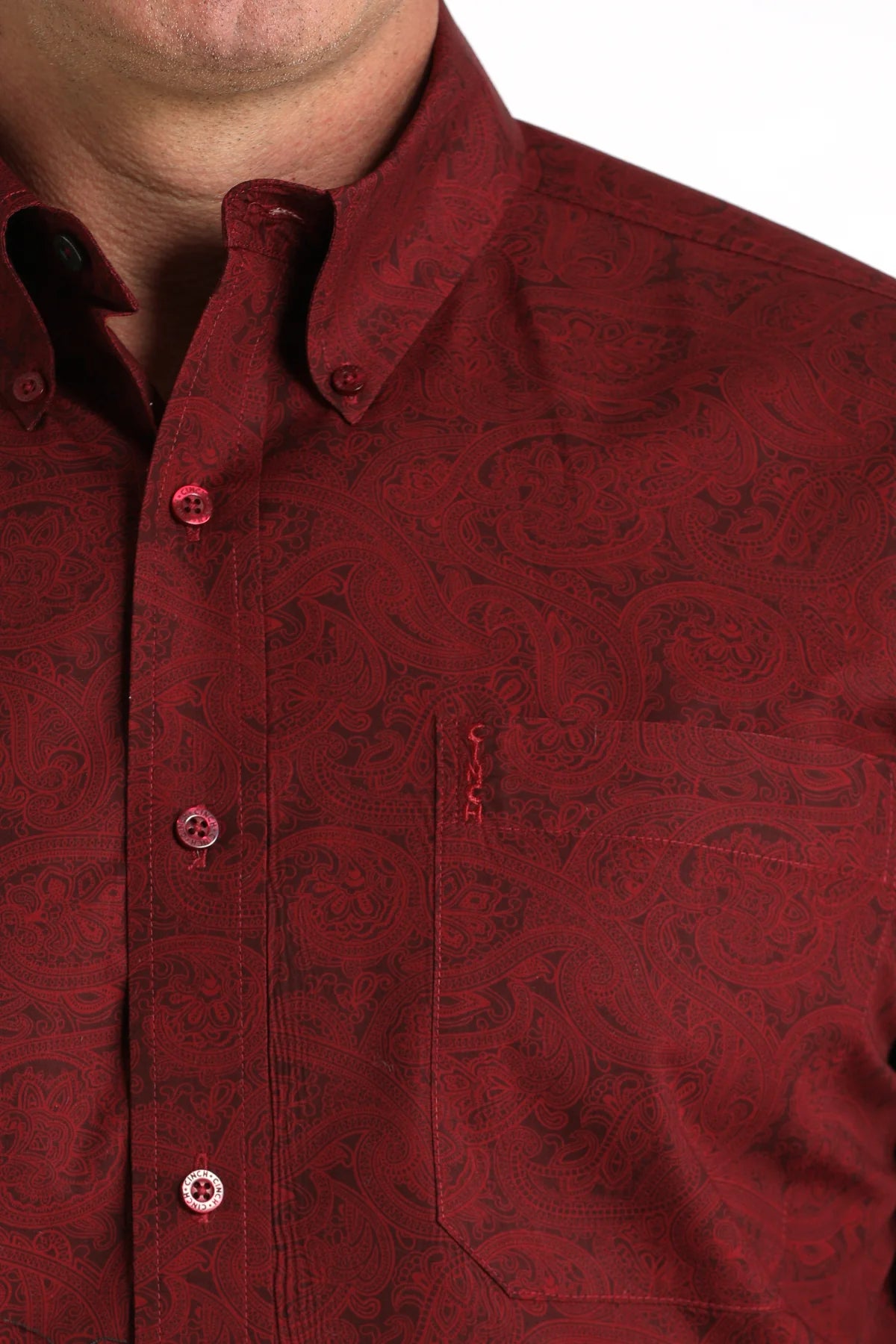 CINCH MEN'S LONG SLEEVE MODERN FIT PAISLEY PRINT SHIRT in BURGUNDY