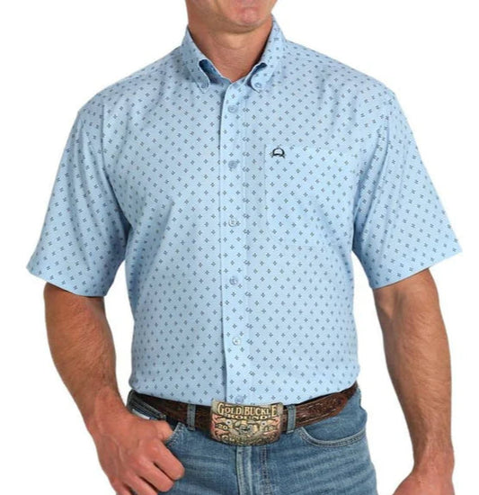 CINCH MEN'S SHORT SLEEVE ARENA FLEX GEO-PRINT SHIRT in LT BLUE
