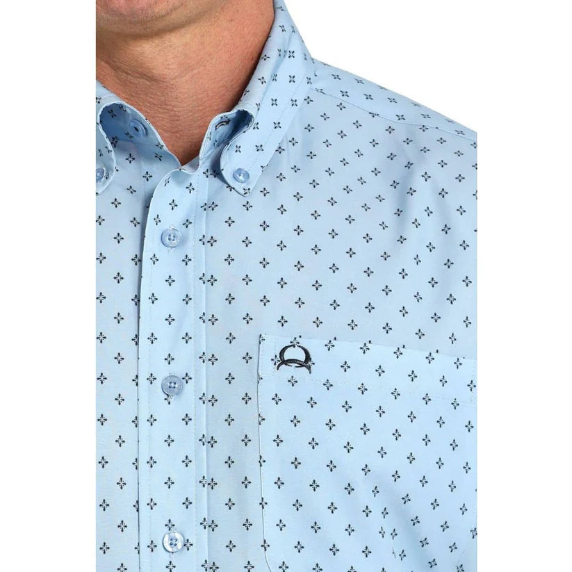 CINCH MEN'S SHORT SLEEVE ARENA FLEX GEO-PRINT SHIRT in LT BLUE
