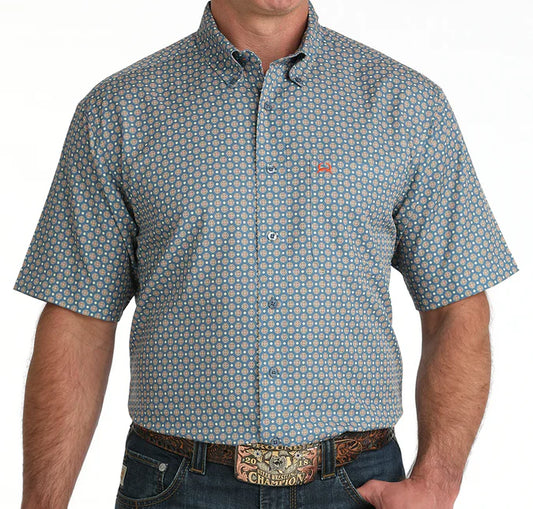 CINCH MEN'S SHORT SLEEVE MEDALLION ARENAFLEX SHIRT - BLUE