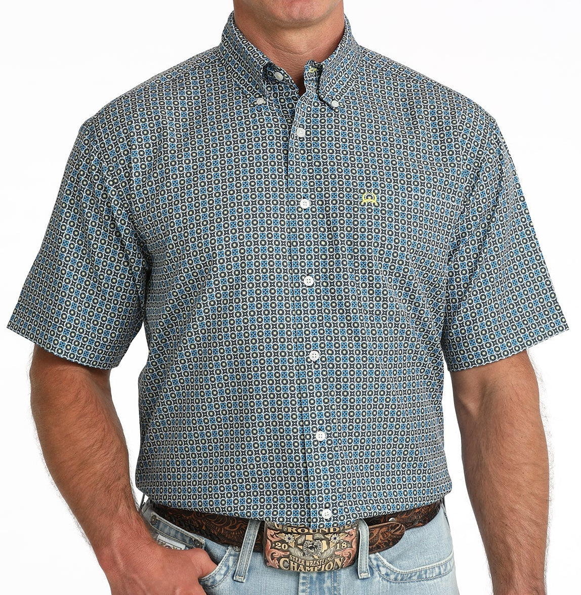 CINCH MEN'S SHORT SLEEVE MULTI PRINT ARENAFLEX SHIRT - BLUE