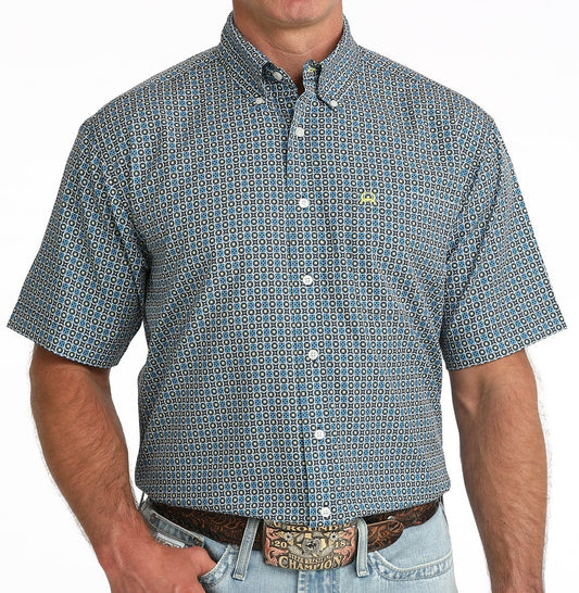 CINCH MEN'S SHORT SLEEVE MULTI PRINT ARENAFLEX SHIRT - BLUE