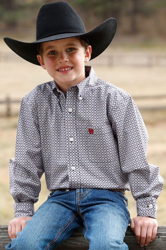 CINCH BOY'S  GEOMETRIC PRINT BUTTON-DOWN WESTERN SHIRT - MULTI