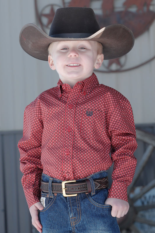 CINCH TODDLER GEOMETRIC PRINT BUTTON-DOWN WESTERN SHIRT - RED