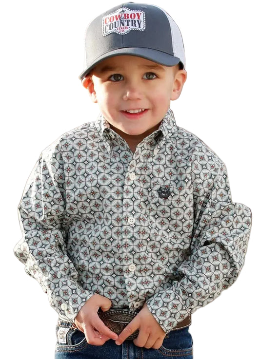 CINCH INFANT BOY'S CREAM GEO-PRINT BUTTON DOWN SHIRT