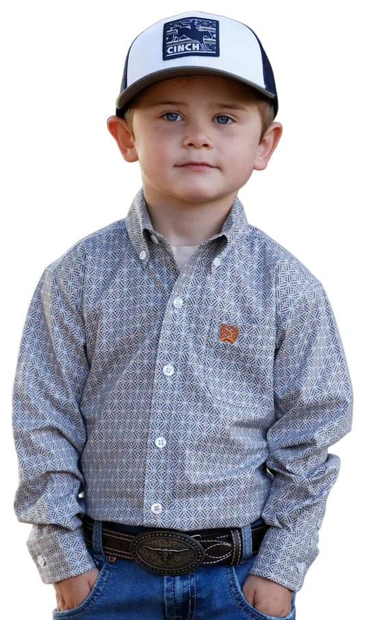 CINCH BOY'S TODDLER AND INFANT PRINT LONG SLEEVE WESTERN SHIRT- WHITE/BLUE