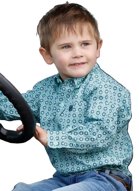 CINCH INFANT & TODDLER BOY'S TURQUOISE LONG SLEEVE PRINT SHIRT