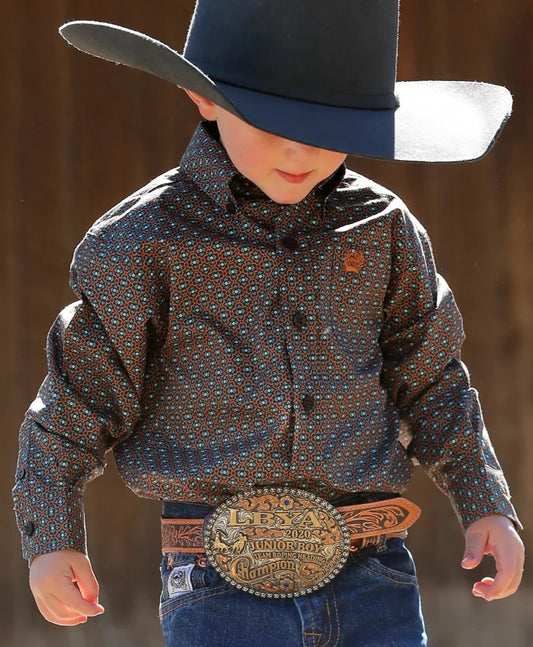 CINCH INFANT GEO PRINT BUTTON-DOWN WESTERN SHIRT - BROWN