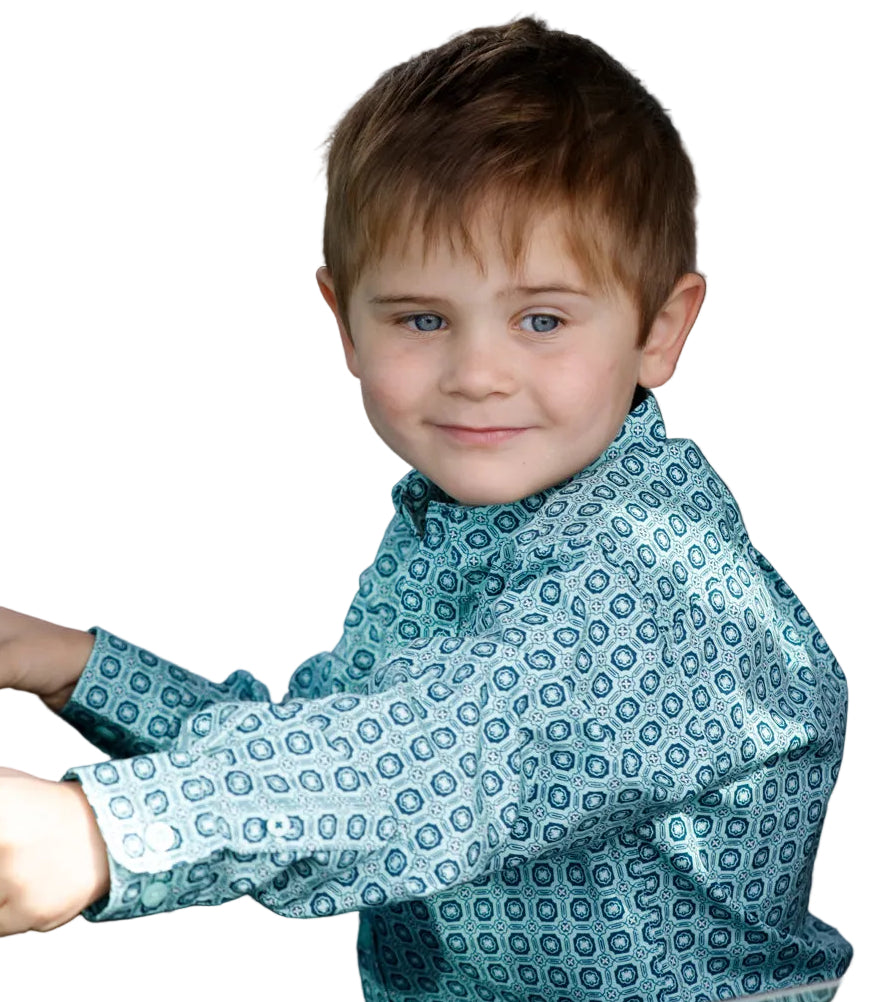 CINCH INFANT & TODDLER BOY'S TURQUOISE LONG SLEEVE PRINT SHIRT