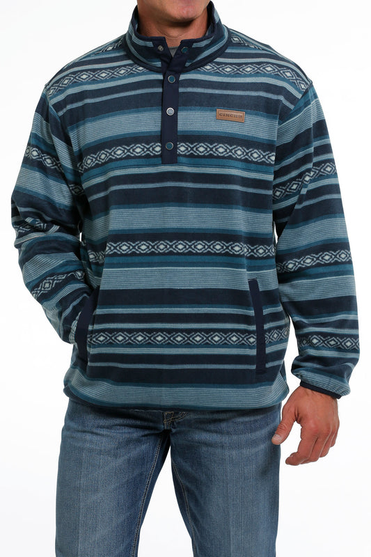 MEN'S SOUTHWESTERN PRINT POLAR FLEECE PULLOVER - BLUES