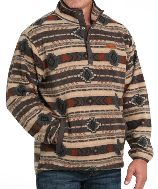 CINCH MEN'S POLAR FLEECE PULLOVER - BROWN AZTEC