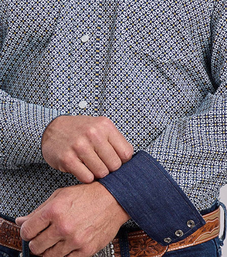 STETSON NAVY GEO PRINT SNAP SHIRT