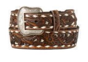 NOCONA MEN'S TAPERED BELT 1 7/8 TO 1 1/2 CALF HAIR UNDERLAY BROWN