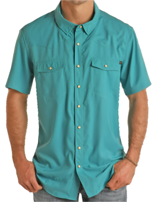 ROCK AND ROLL MEN'S TEK WESTERN SHIRT - PEACOCK