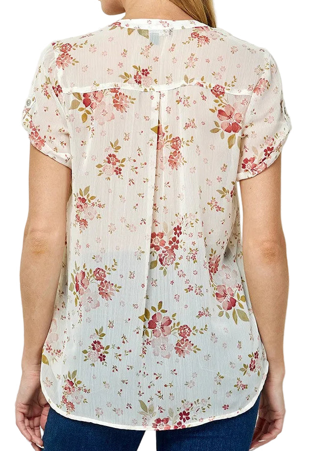 SHORT SLEEVE SHEER PINTUCK BLOUSE