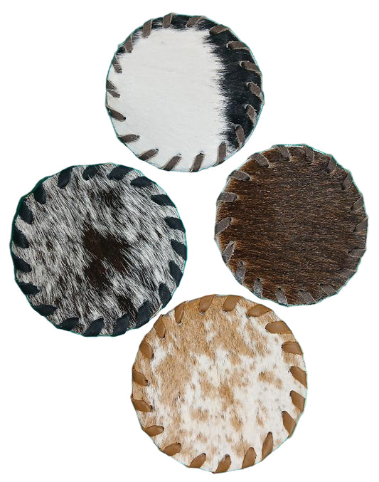 ROUND COWHIDE LACED COASTERS - PLAIN