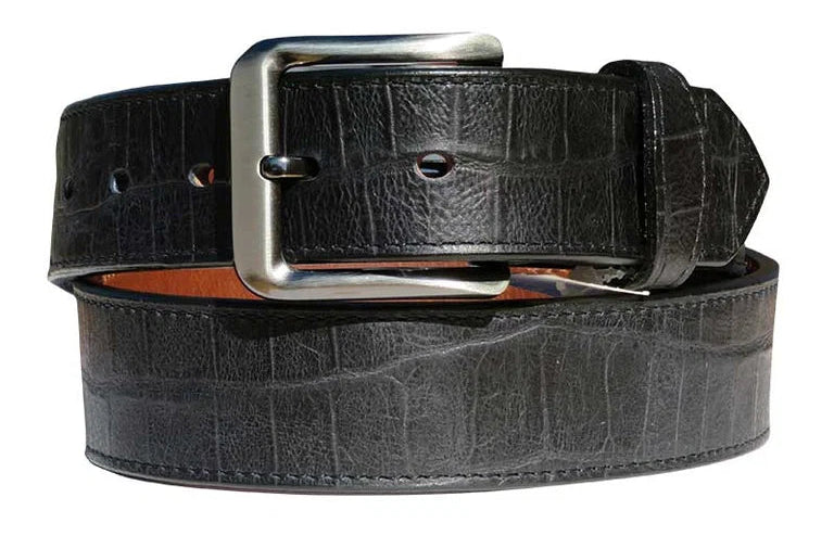 MEN'S GINGERICH PORT LEON 1.5" EMBOSSED GATOR SKIN SCALLOPED OVERLAY BLACK BELT