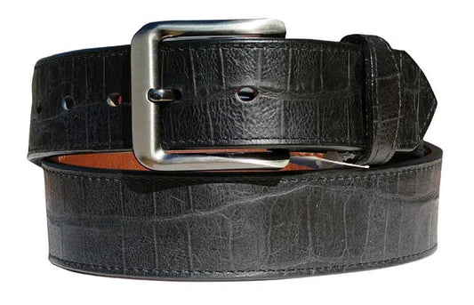 MEN'S GINGERICH PORT LEON 1.5" EMBOSSED GATOR SKIN SCALLOPED OVERLAY BLACK BELT