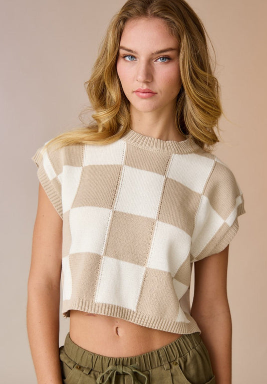 HANNA LOOSE FIT CHECKER KNIT TOP
