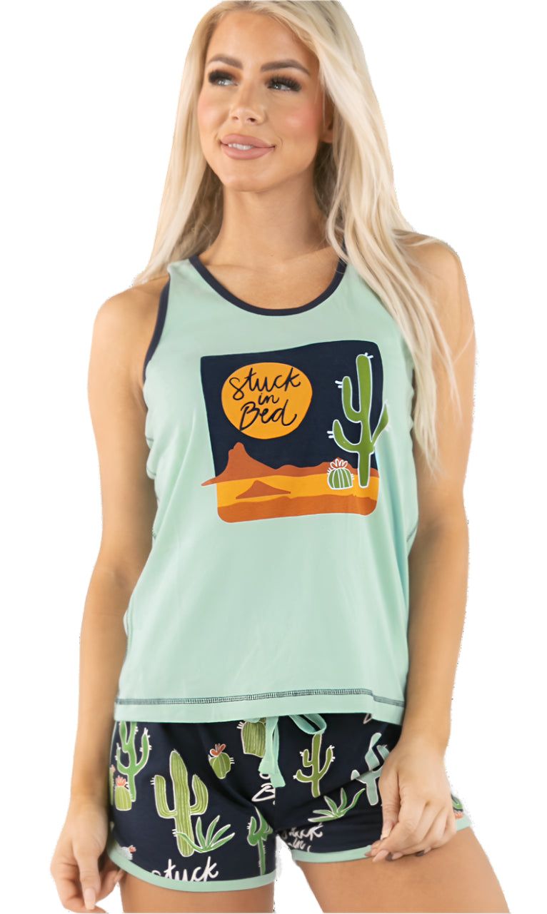 "STUCK IN BED" TANK AND SHORT PJ SET