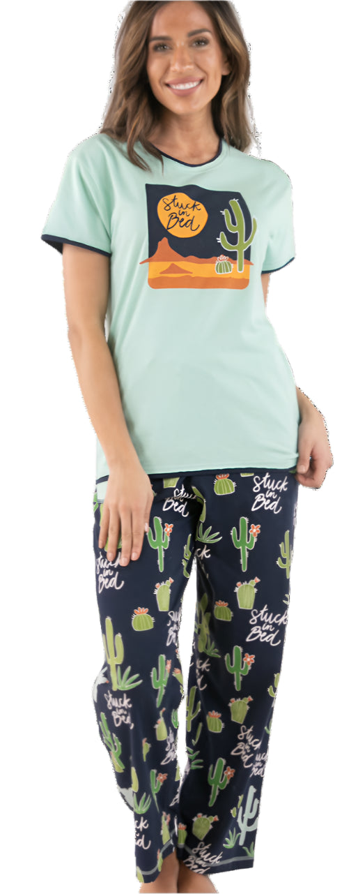 "STUCK IN BED" TEE AND PANT PJ SET